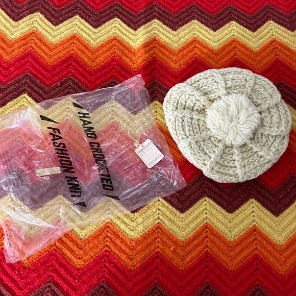 Vintage 70s Mongomery Ward Deadstock Crochet Knit Cabbie Baker Boy Hat P… main image 7